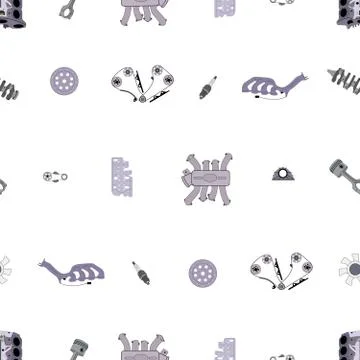 Seamless vector pattern. Car engine elements. Isolated on white. Vector graph 스톡 일러스트