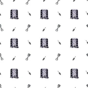 Seamless vector pattern. Car engine elements. Isolated on white. Vector graph Stock Illustration