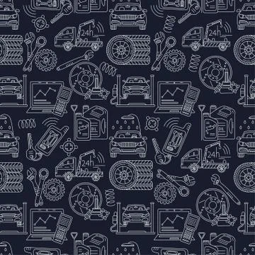 Seamless vector pattern with car service thin line symbols イラスト素材
