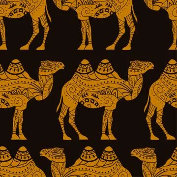Seamless vector pattern with caravan camels Stock Illustration