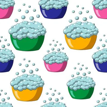 Seamless vector pattern with cartoon basin with bubble Stock Illustration