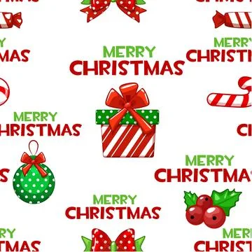 Seamless vector pattern with cartoon christmas Elements on white tile backg.. イラスト素材