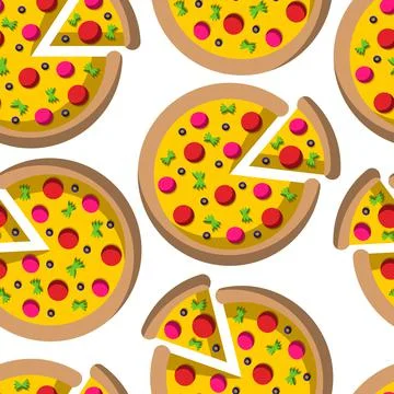 Seamless vector pattern with cartoon color pizza Stock-Illustration