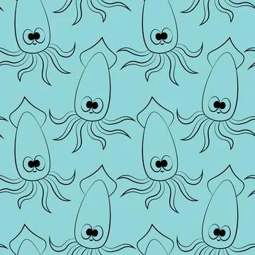 Seamless vector pattern with cartoon cute squid Stock Illustration