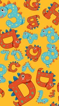 Seamless Vector Pattern of Cartoon Dinosaur Alphabet and Numbers Stock Illustration