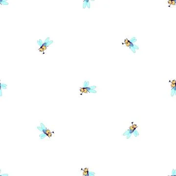 Seamless vector pattern with cartoon flies. Stock Illustration