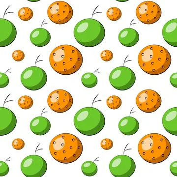 Seamless vector pattern with cartoon orange and apple Stock Illustration