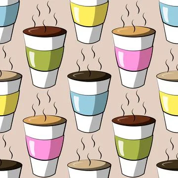 Seamless vector pattern with cartoon paper Coffee Cup Stock Illustration