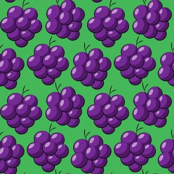 Seamless vector pattern with cartoon purple grape Stock Illustration
