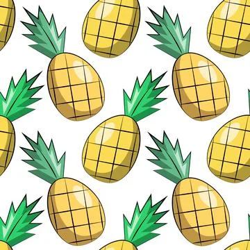 Seamless vector pattern with cartoon yellow pineapple Stock Illustration
