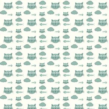 Seamless vector pattern cats and fishbones 스톡 일러스트