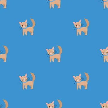 Seamless vector pattern with cats on a blue background. Stock Illustration