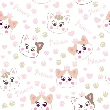 Seamless vector pattern with cats princess. wallpaper vector pattern イラスト素材