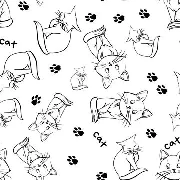 Seamless vector pattern with cats on a white background. Stock Illustration