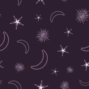 Seamless vector pattern with celestial bodies on a dark background Stock Illustration