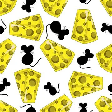 Seamless vector pattern with cheese and mice Stock Illustration