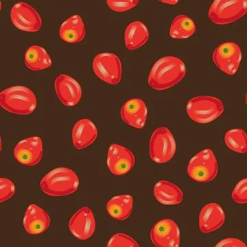 Seamless vector pattern with cherry tomatoes on a dark background Stock Illustration