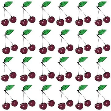 Seamless vector pattern with a cherry tree on a white isolated background. Hand Stock Illustration