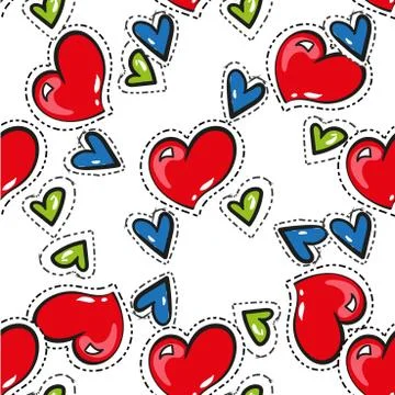 Seamless vector pattern with childish cartoon hearts. stickers. Hand drawn Stock Illustration