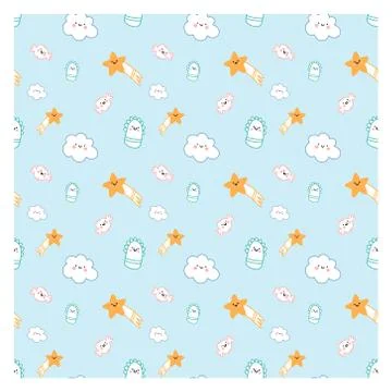 Seamless vector pattern for children. Wallpaper with cute characters. Kawaii Stock Illustration