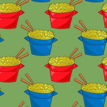 Seamless vector pattern with Chinese noodles in box Stock Illustration