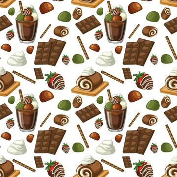 Seamless Vector Pattern of Chocolate Desserts and Sweet Treats Illustrazione stock