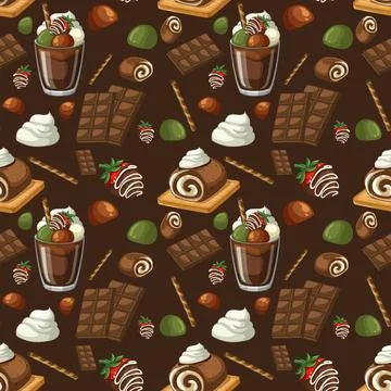 Seamless Vector Pattern of Chocolate Desserts and Sweet Treats Illustrazione stock