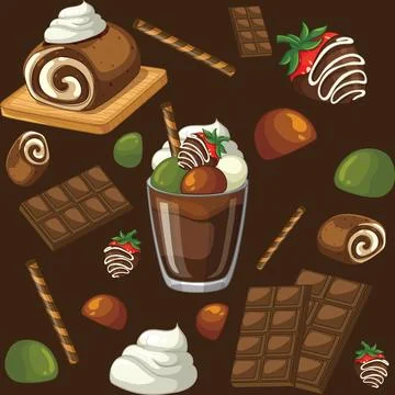 Seamless Vector Pattern of Chocolate Desserts and Sweet Confections Illustrazione stock
