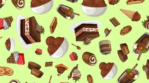 Seamless Vector Pattern of Chocolate Desserts and Sweet Treats Stock Illustration