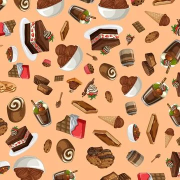Seamless Vector Pattern of Chocolate Desserts and Sweet Treats 库存插图