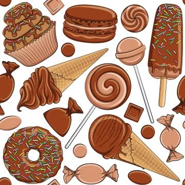 Seamless vector pattern with chocolate sweets. Stock Illustration