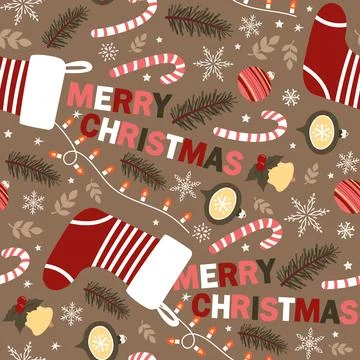 Seamless vector pattern with Christmas elements and inscription Merry Christm Stock Illustration