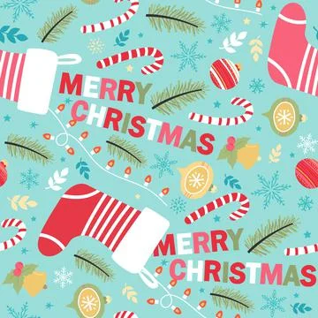 Seamless vector pattern with Christmas elements and inscription Merry Christm Stock Illustration