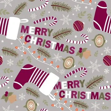 Seamless vector pattern with Christmas elements. For fabrics, wrapping paper, Stock Illustration