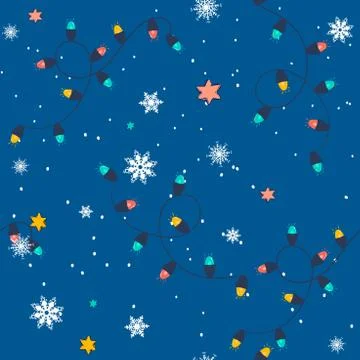 Seamless vector pattern: Christmas garland snowflake background. Simple Illustrazione stock