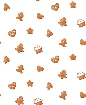 Seamless vector pattern with Christmas gingerbread. Cartoon drawing style Stock Illustration