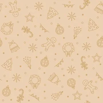 Seamless vector pattern for Christmas on a golden background with gold elemen Stock Illustration