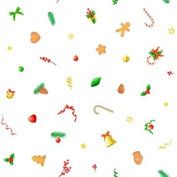 Seamless vector pattern with Christmas ornaments and decorations on white Stock Illustration