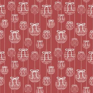 Seamless vector pattern with Christmas tree toys. White Christmas balls with  Stock Illustration