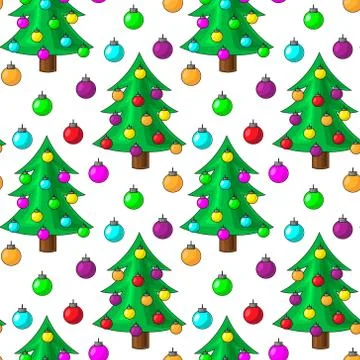 Seamless vector pattern with Christmas tree and ball Illustrazione stock