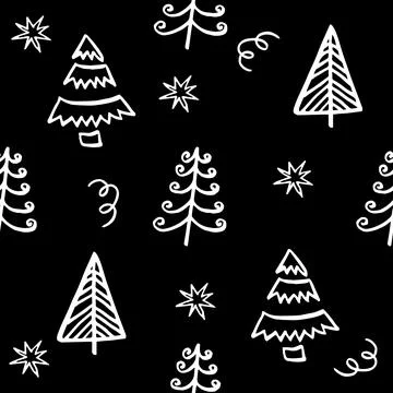 Seamless vector pattern with christmas trees and snow on black background イラスト素材