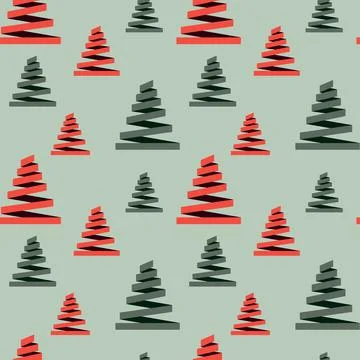 Seamless vector pattern with Christmas trees made of green and red ribbon Stock Illustration