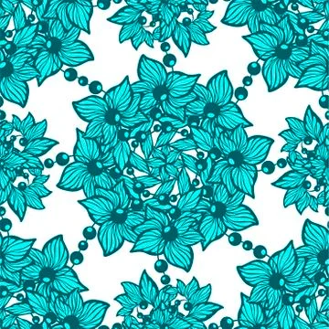 Seamless vector pattern with circle ornament made from flowers and leaves and Stock Illustration