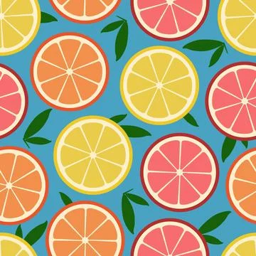 Seamless vector pattern with citrus slices: oranges, lemons and grapefruits Stock Illustration