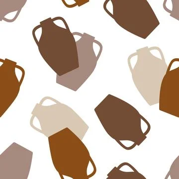 Seamless vector pattern of clay jugs on a white background. Greek amphora p.. Stock Illustration