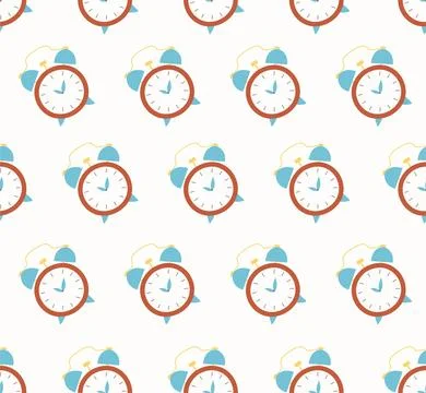 Seamless vector pattern with clock. Colorful alarm flat illustration. Symbol  Stock Illustration