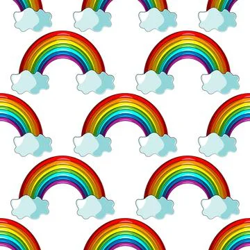 Seamless vector pattern with cloud and rainbow Stock Illustration