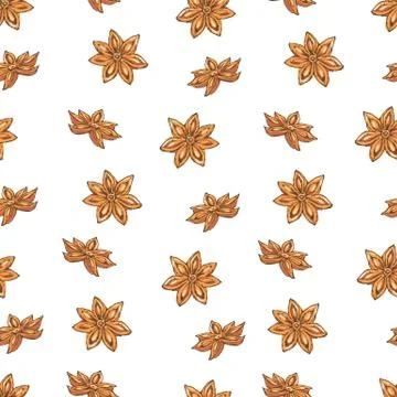 Seamless Vector Pattern with Clove and Star Anise on a Yellow Background. Illustrazione stock