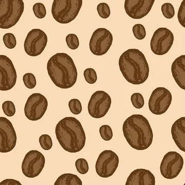 Seamless vector pattern with coffee beans on a light brown background Stock Illustration