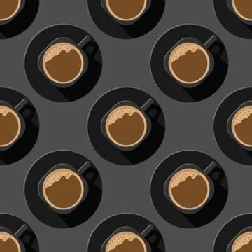 Seamless vector pattern. Coffee with foam in a black cup and with a saucer イラスト素材